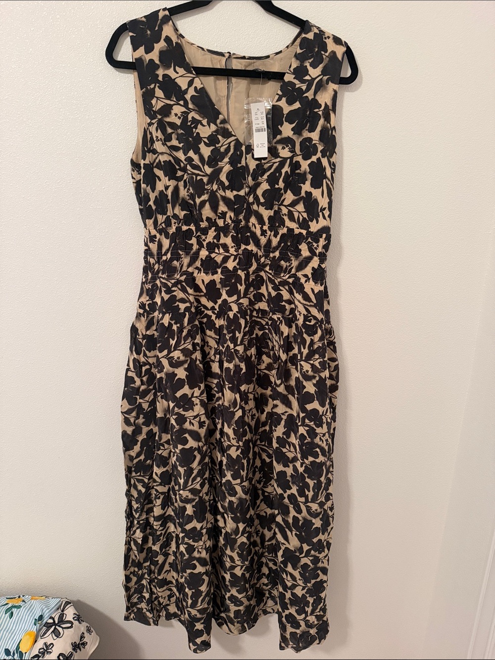 J. Crew Beige Maxi Dress with Black Floral Pattern